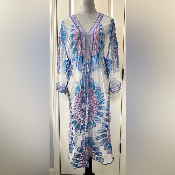 Chic Bohemian Crochet Floral Kimono Cardigan Beach Cover-Up Multicolor - Picture 3 of 12